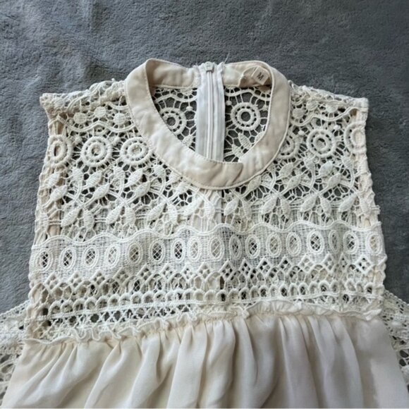 Rebellion Again Ivory Crochet & Sheer Boho Babydoll Dress - Picture 5 of 11